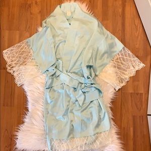 Flora Nikrooz silk light blue intimate robe